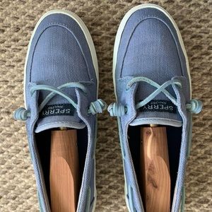 Sperry Top Sider Crest Boat Shoe in a Blue Fabric with Blue Laces